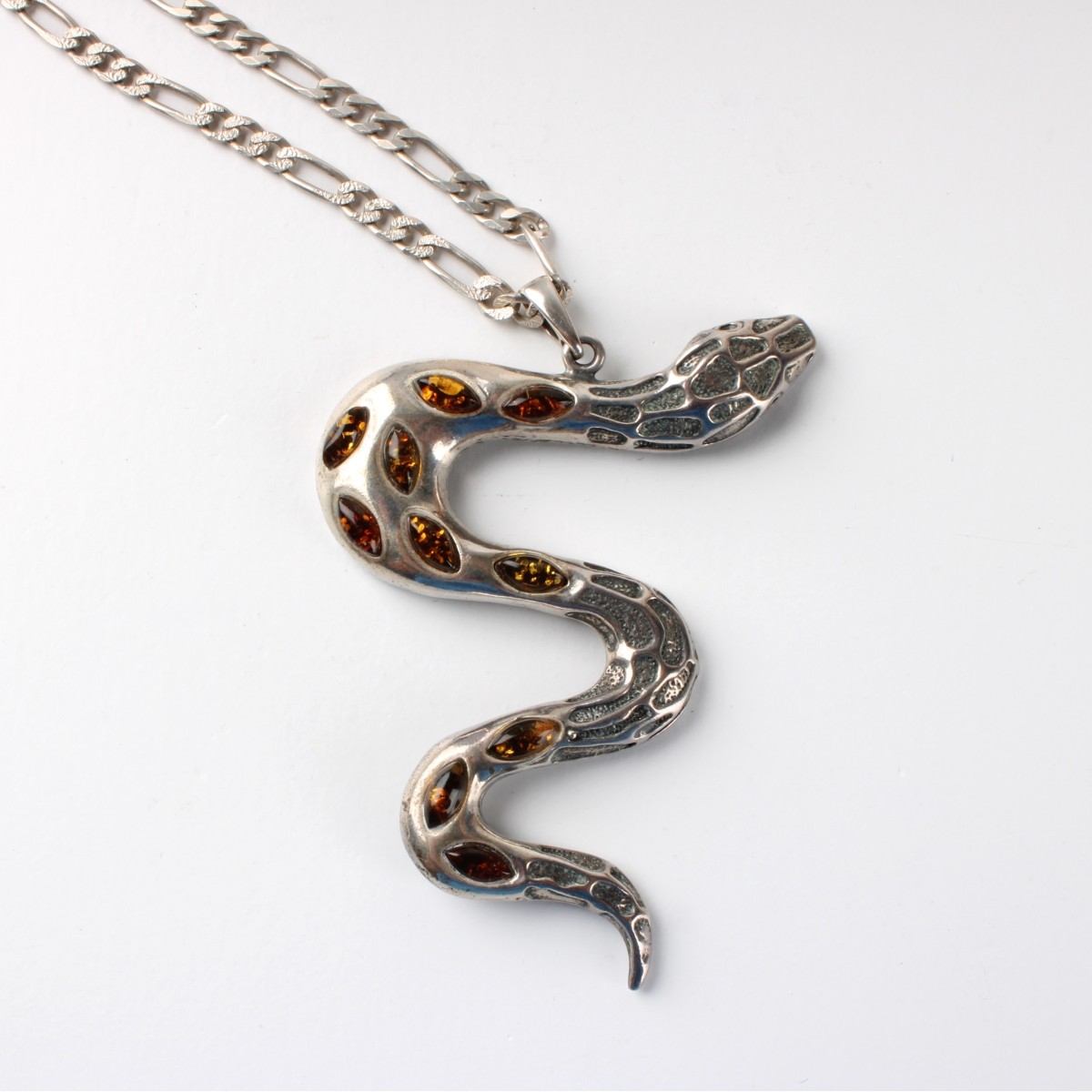 Sterling and Amber Pendant Necklace