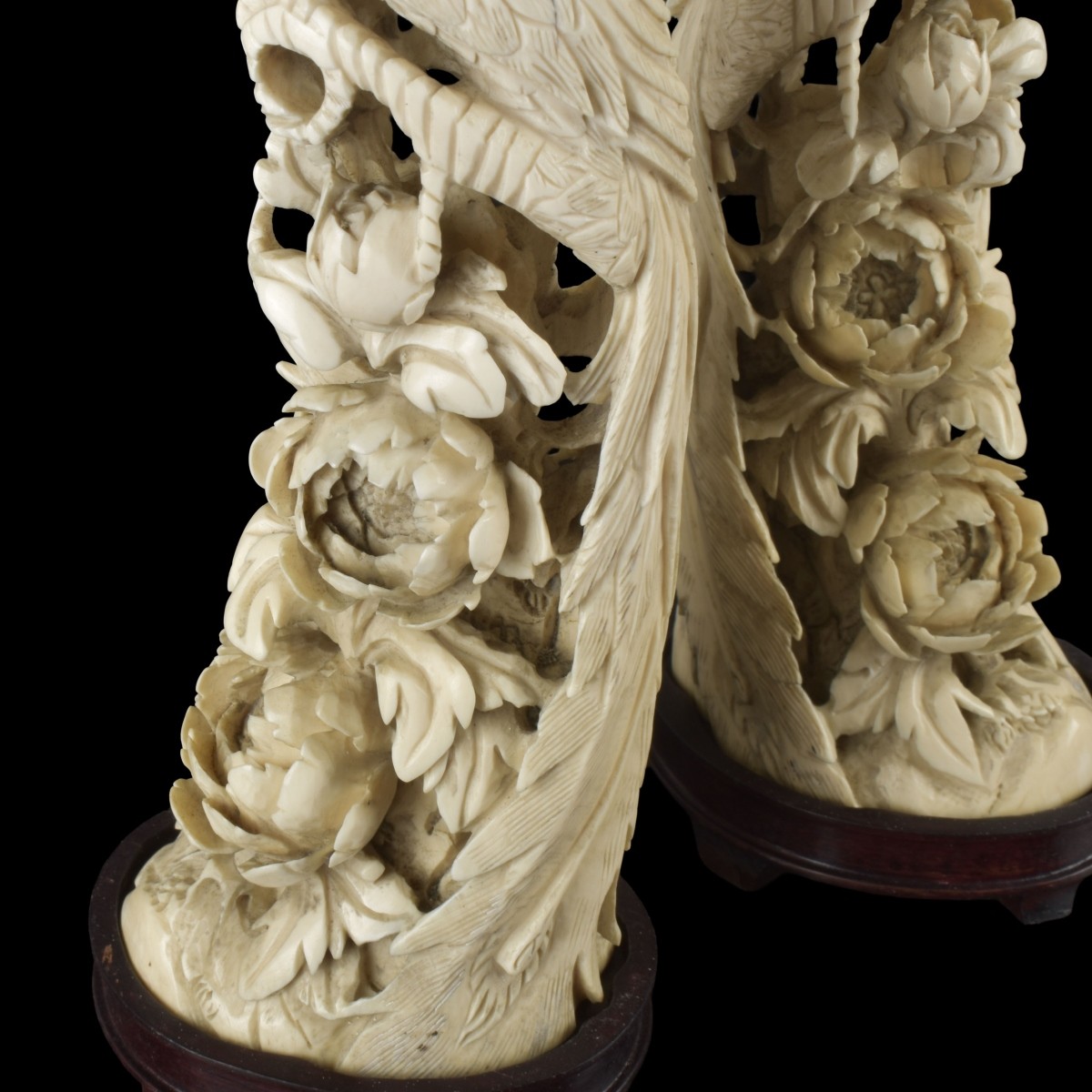 Pair of Carved Phoenix Birds