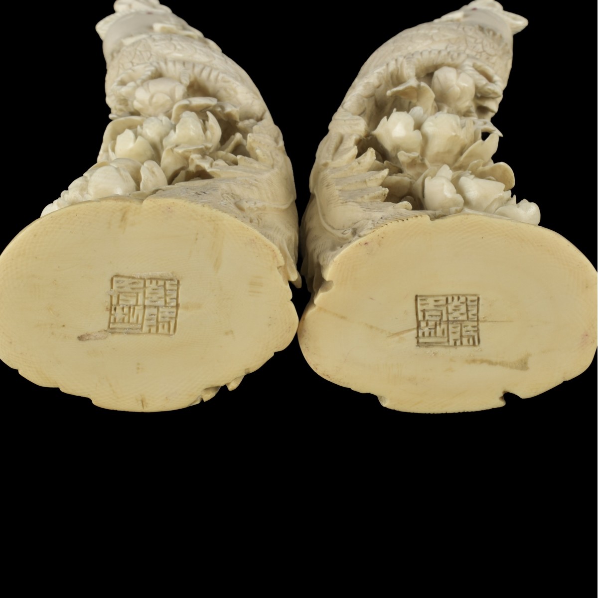 Pair of Carved Phoenix Birds