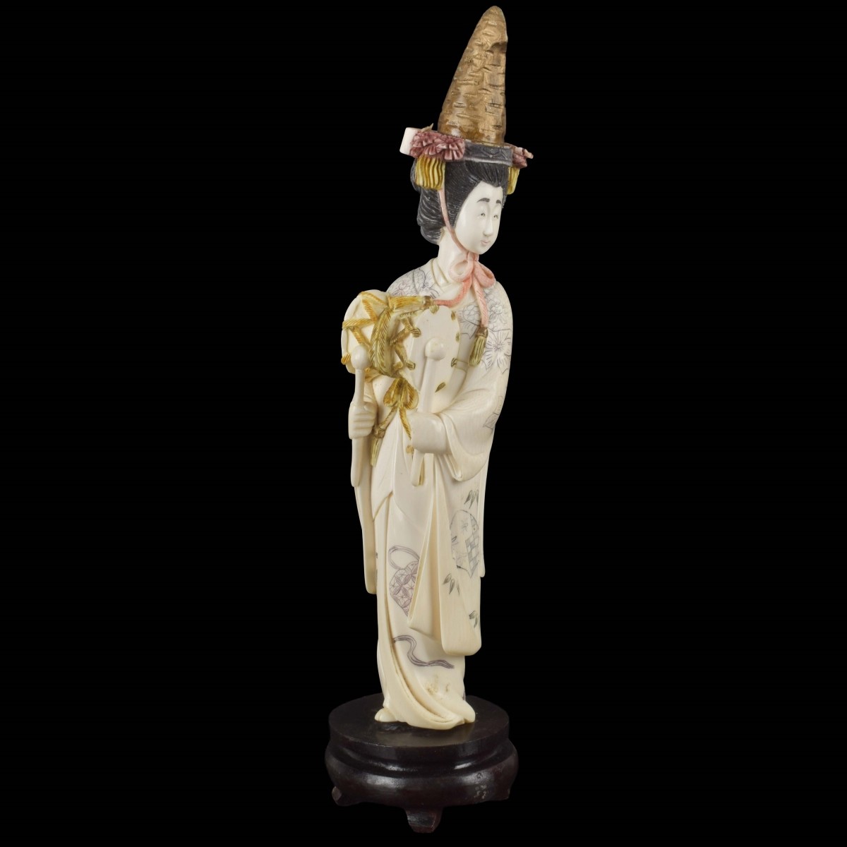 Carved Japanese Sculpture of a Musician