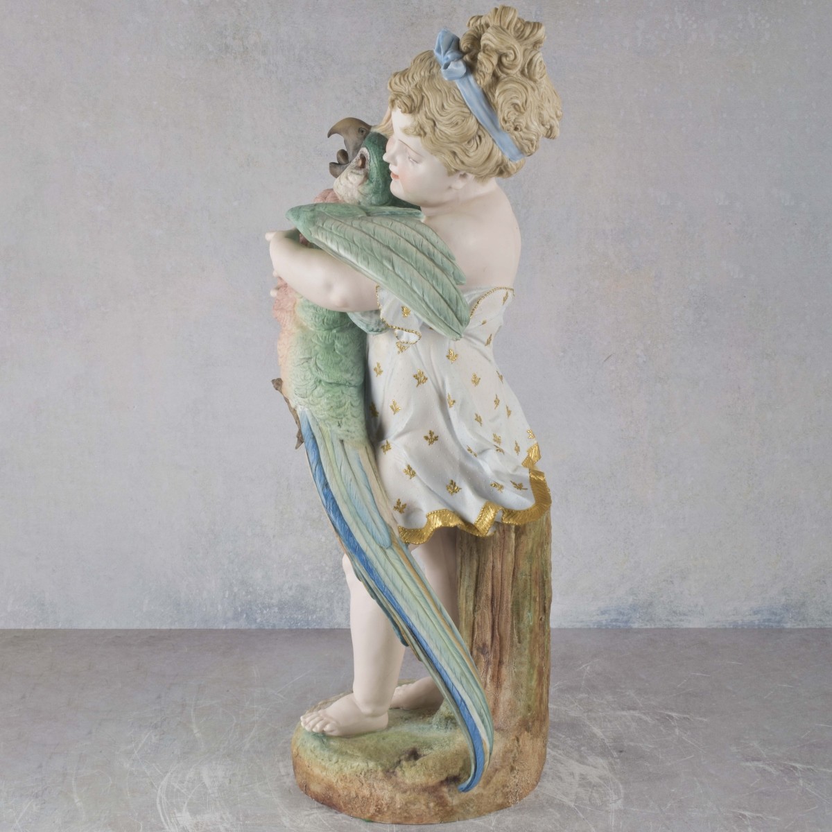 French Porcelain Girl with Parrot Group