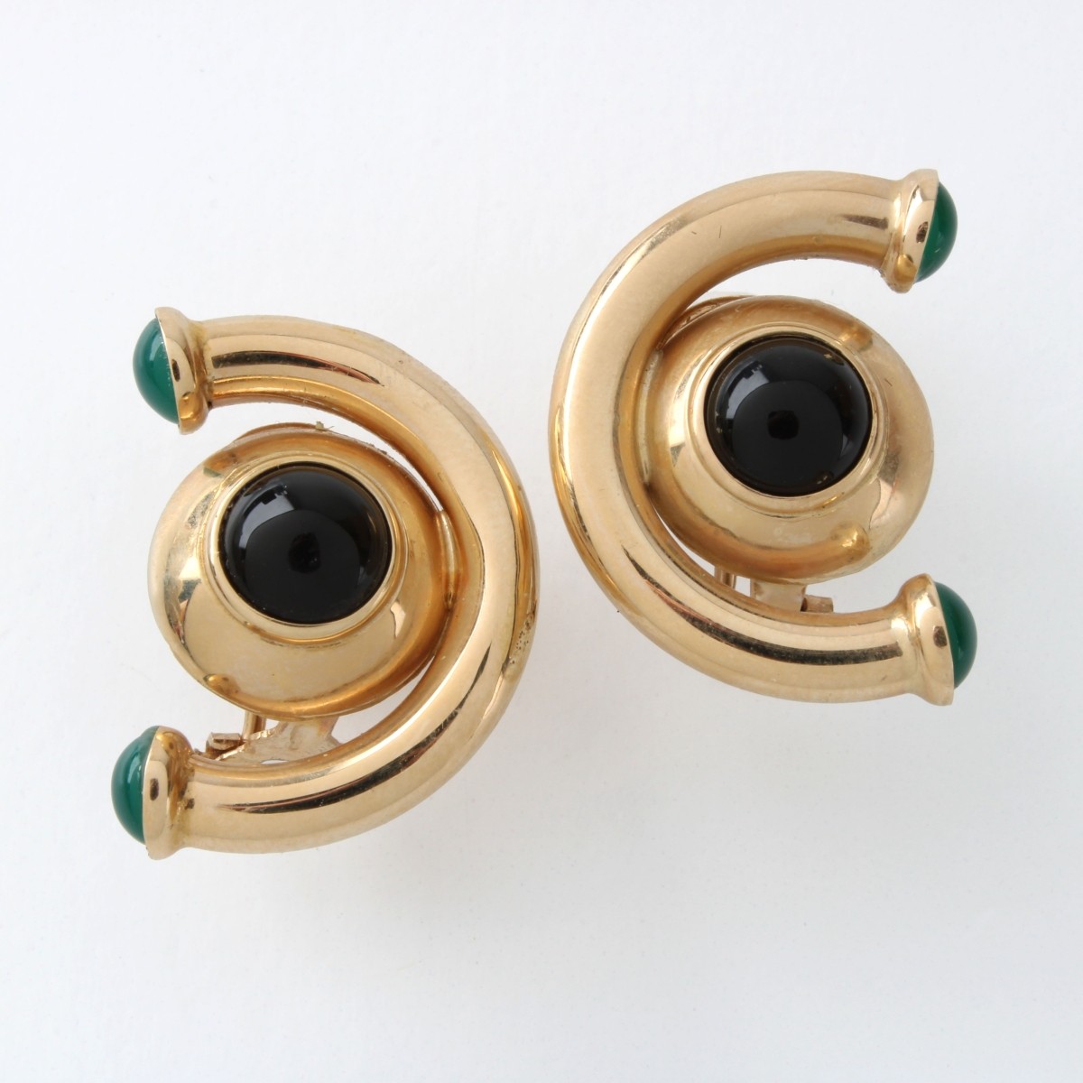 Chrysoprase, Onyx and 14K Earrings