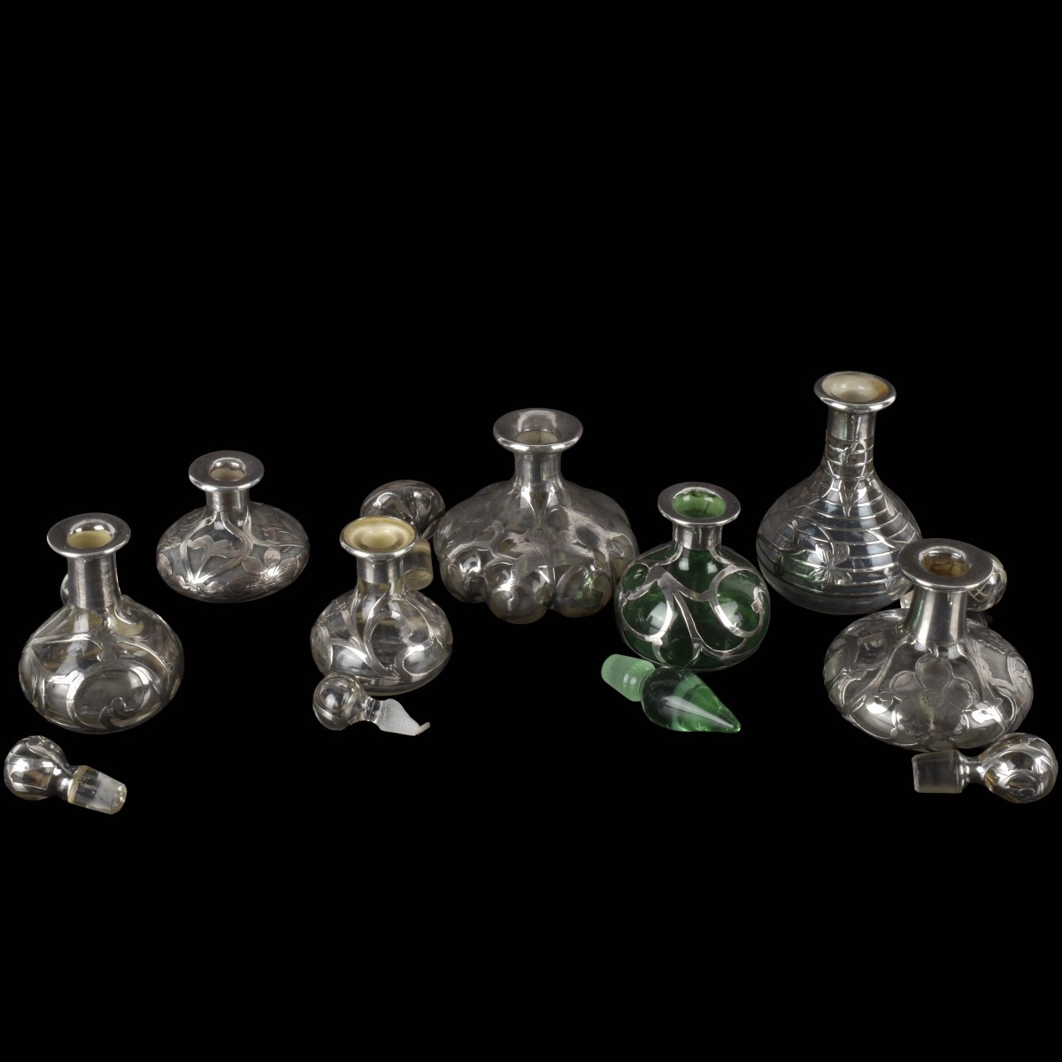 Art Nouveau Silver Overlay Bottles