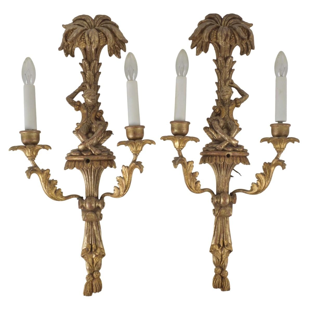 Antique Pair of Italian Gilt Wood Sconces
