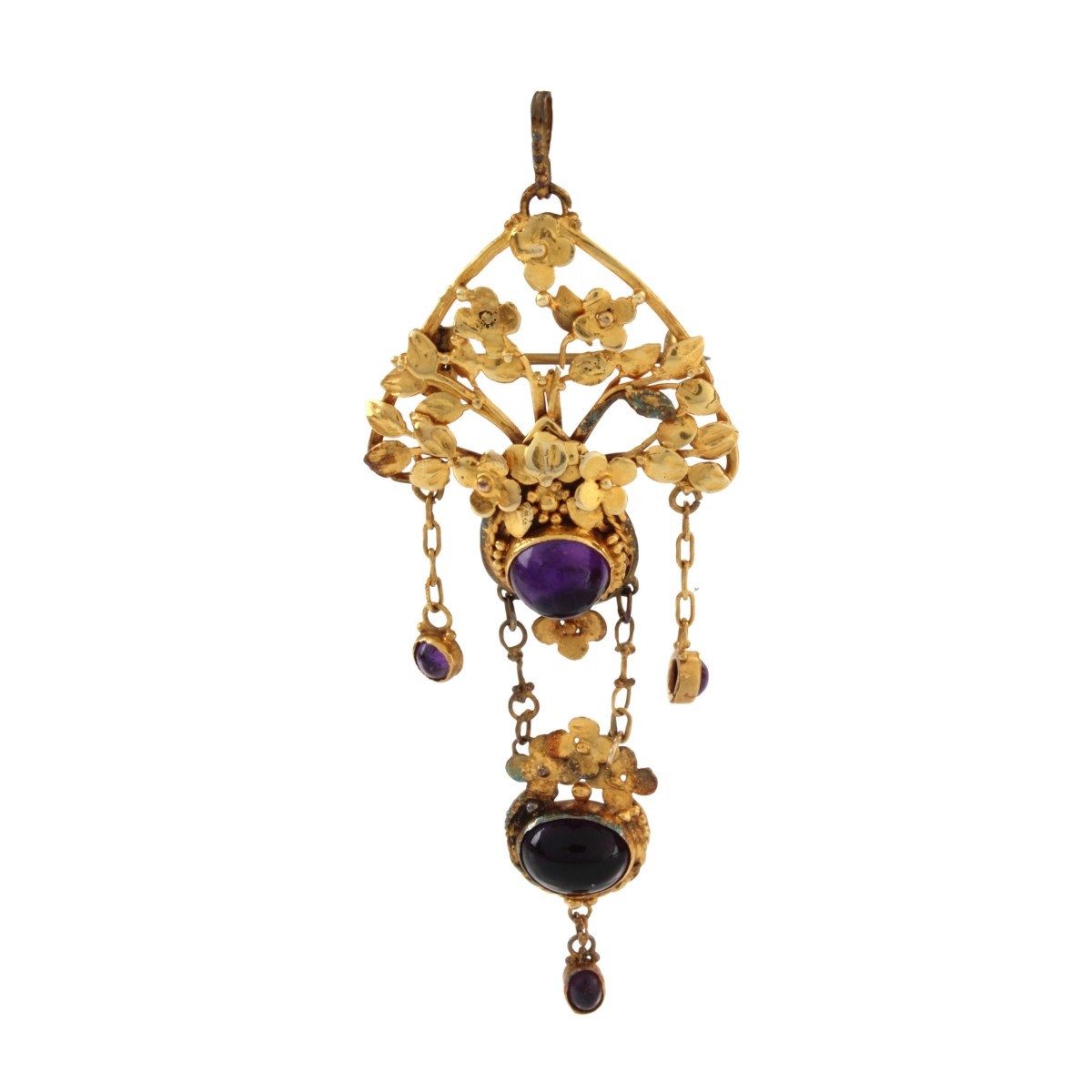 Antique Amethyst and 18K Brooch