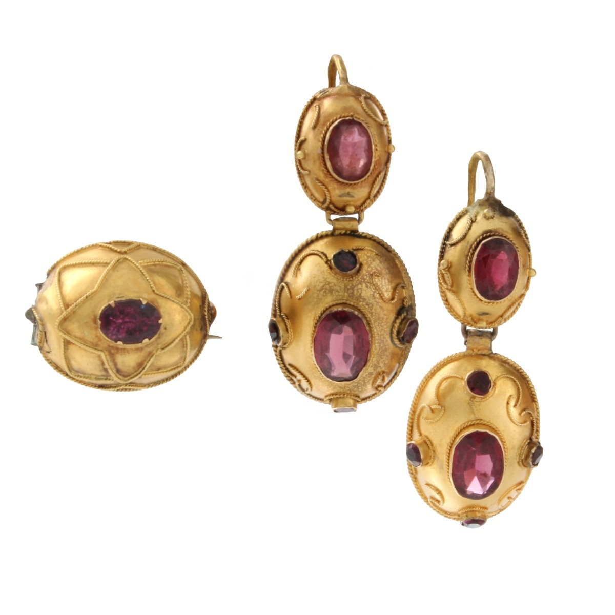 Antique Garnet and 18K Earrings and Pin