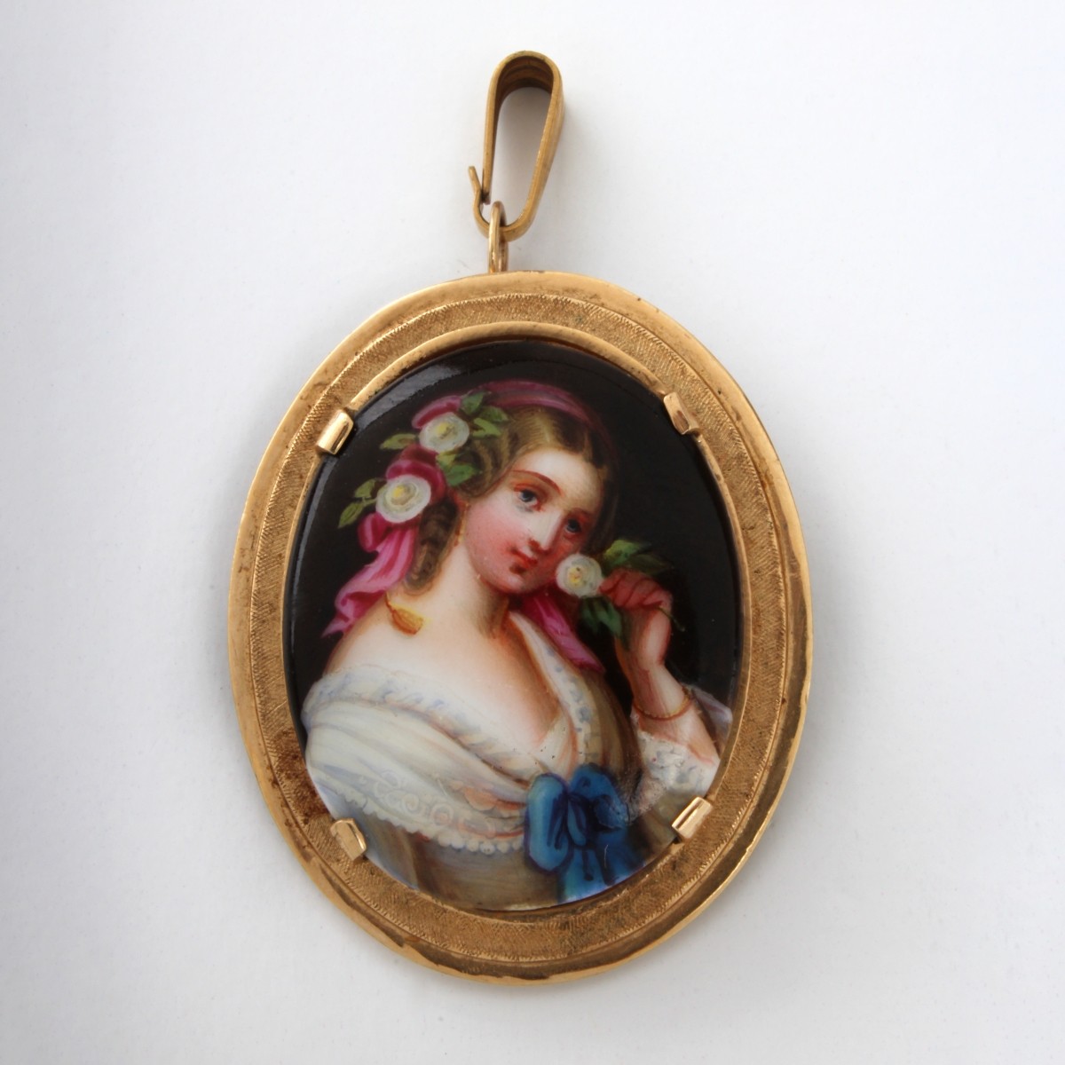 Antique Porcelain and 14K Pendant / Brooch