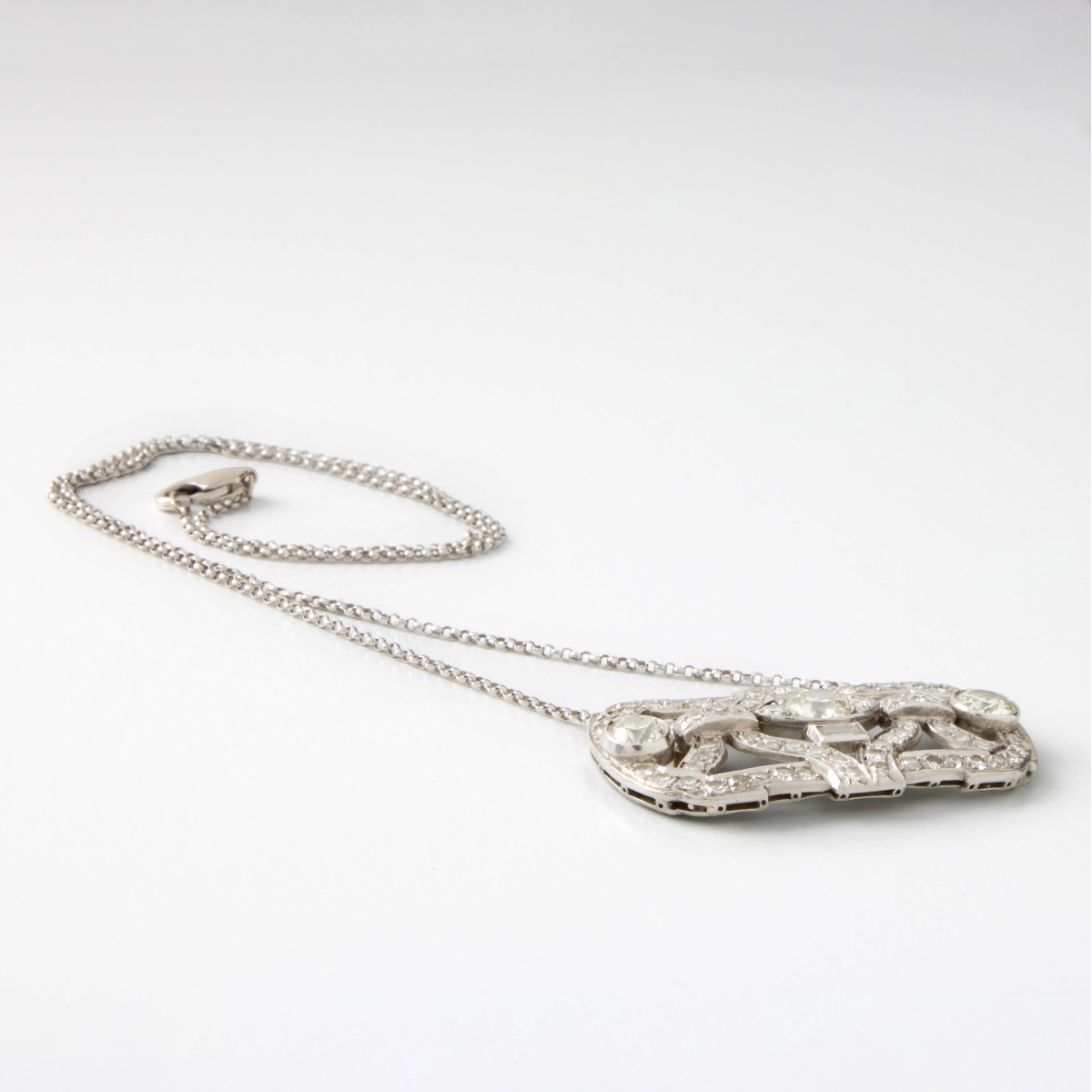 Deco Diamond and Platinum Pendant