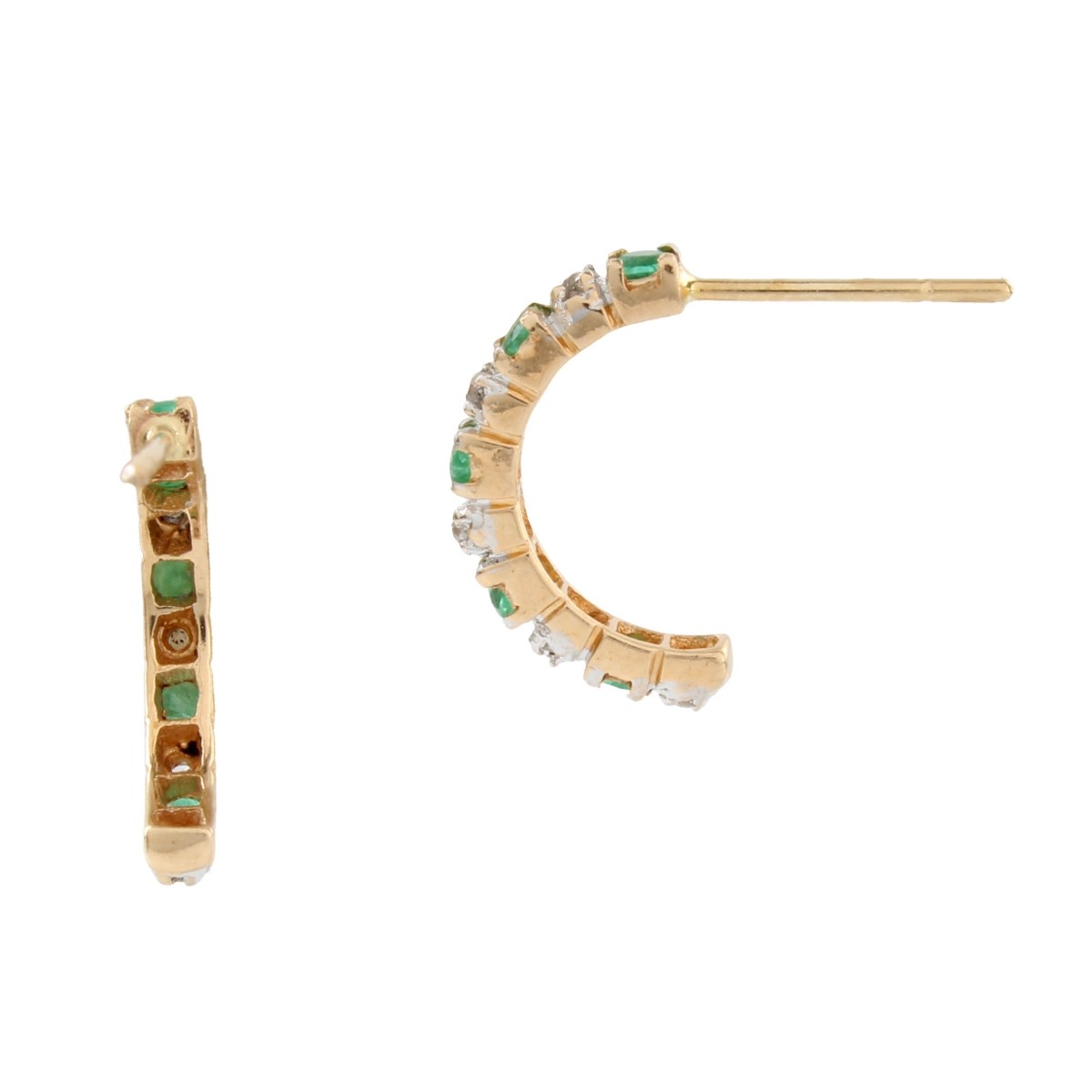 Diamond, Emerald and 14K Hoop Earrings