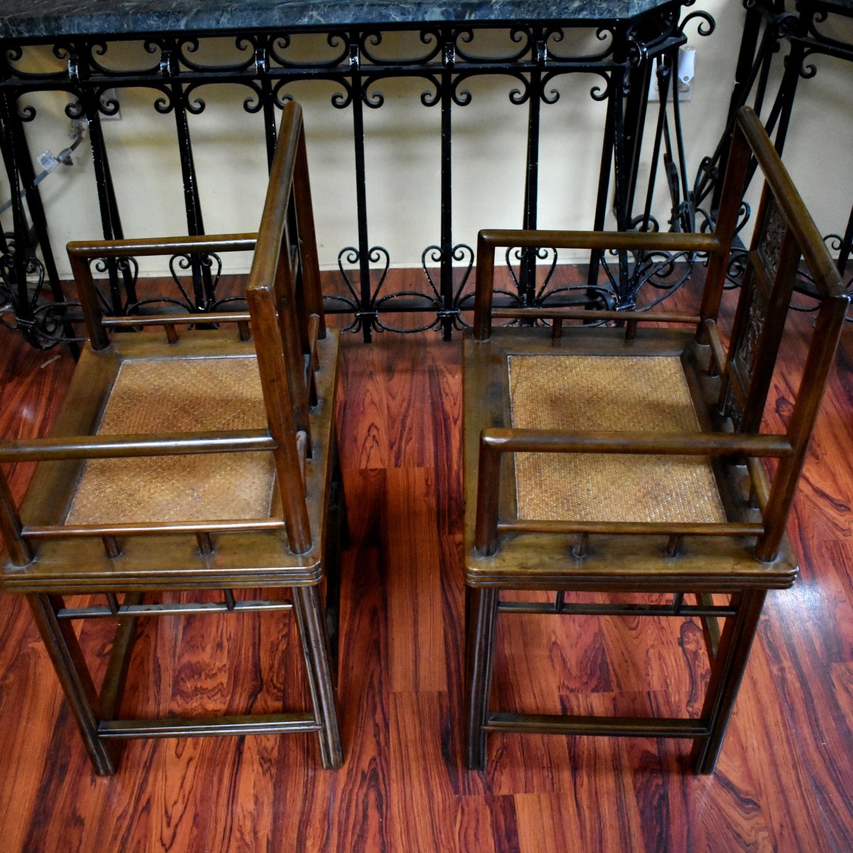 Pair of Chinese Square Form Wood Armchairs