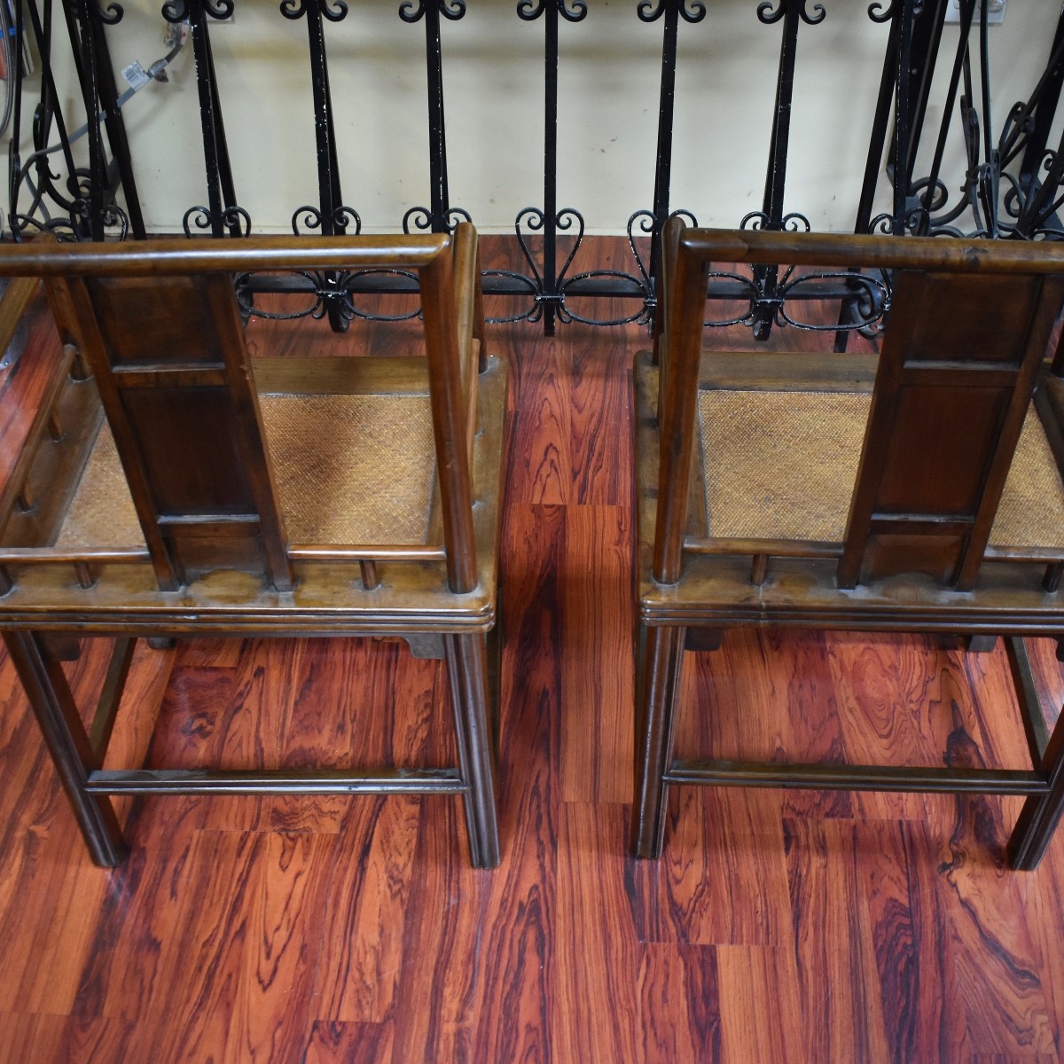 Pair of Chinese Square Form Wood Armchairs