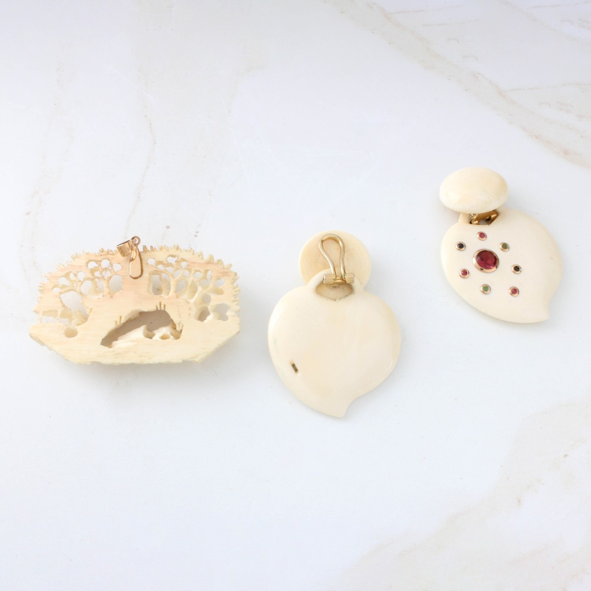 Carved Earrings and Pendant