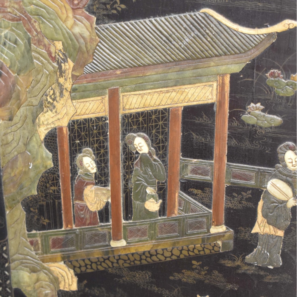 Chinese Hardstone Four Panel Room Screen