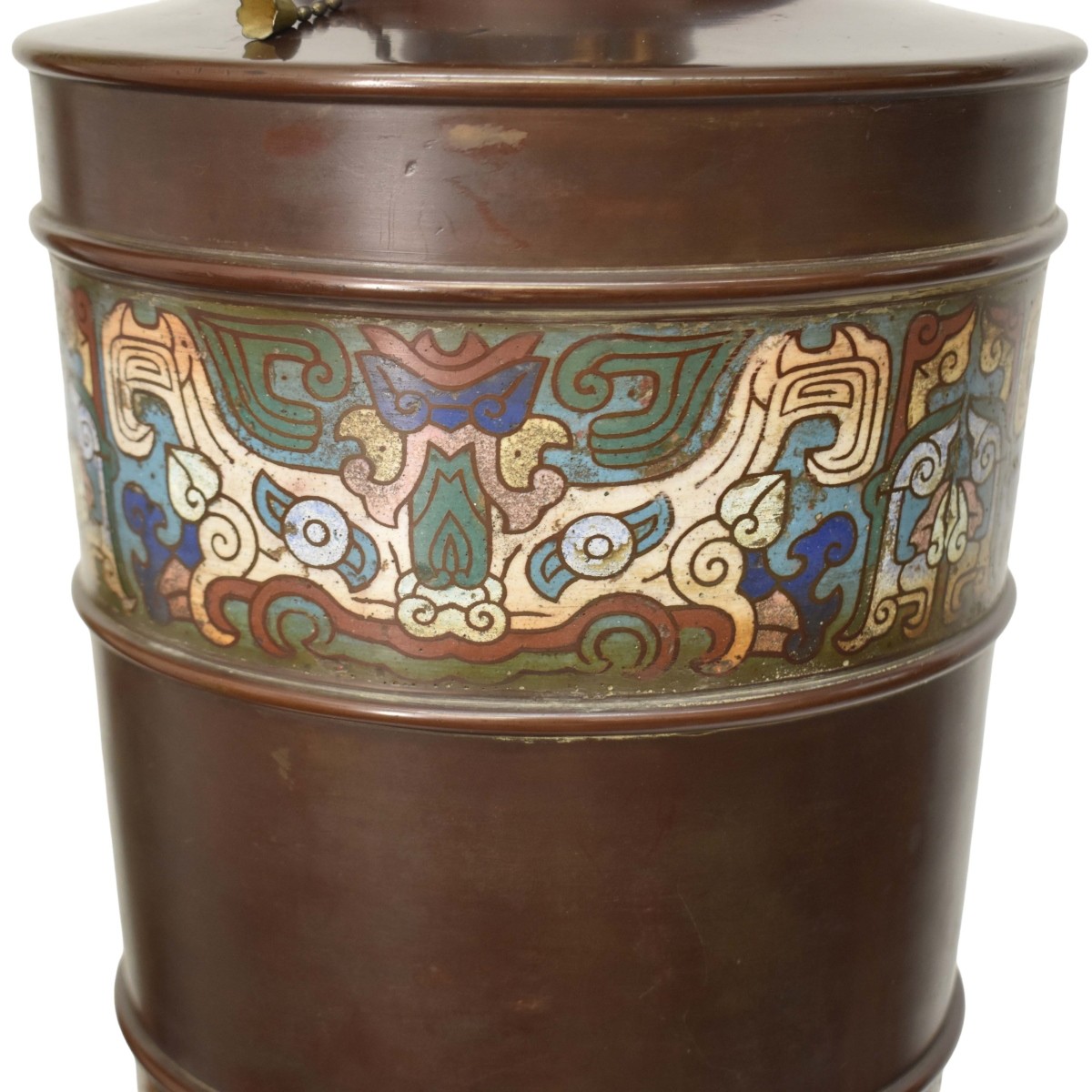 Chinese Bronze and Cloisonne Lamp
