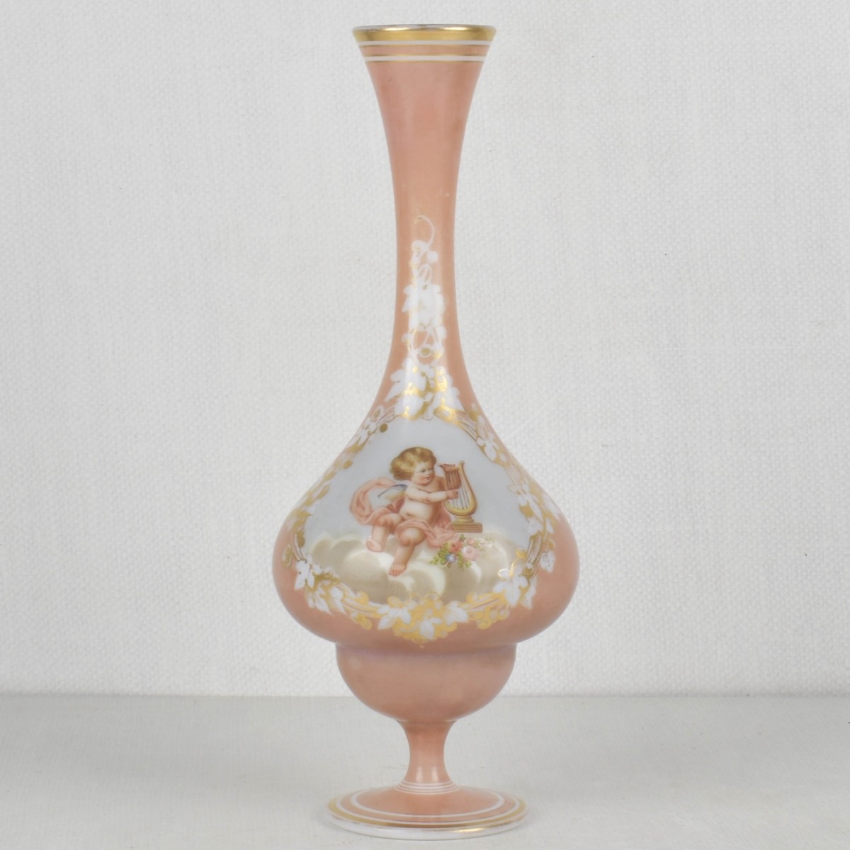 Vintage Opaline Round Glass Footed Vase