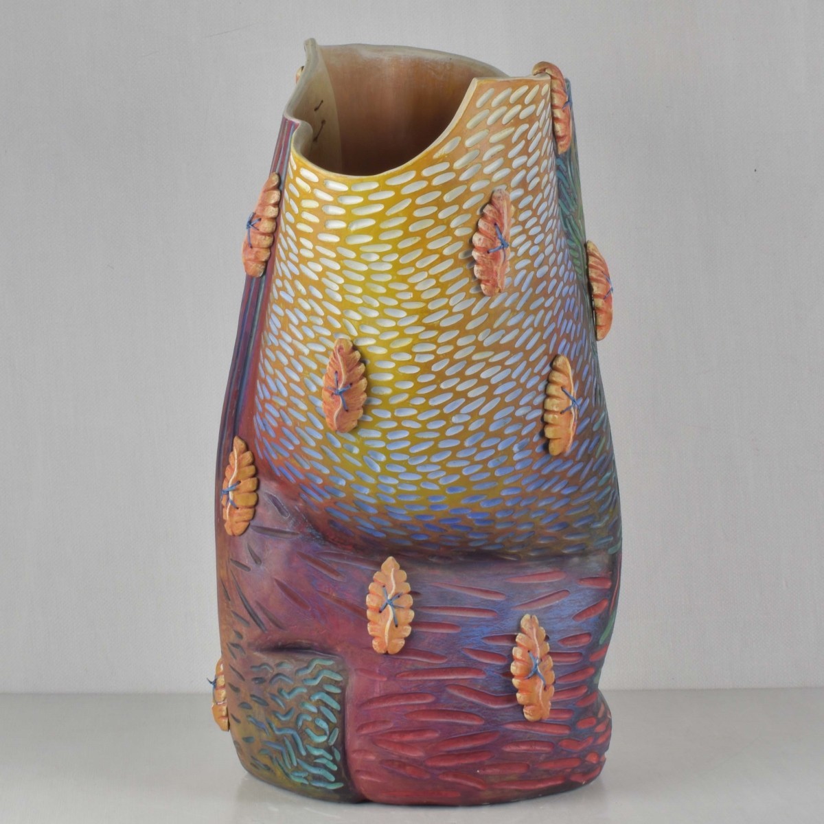 Large Hand Made Painted Pottery Vase