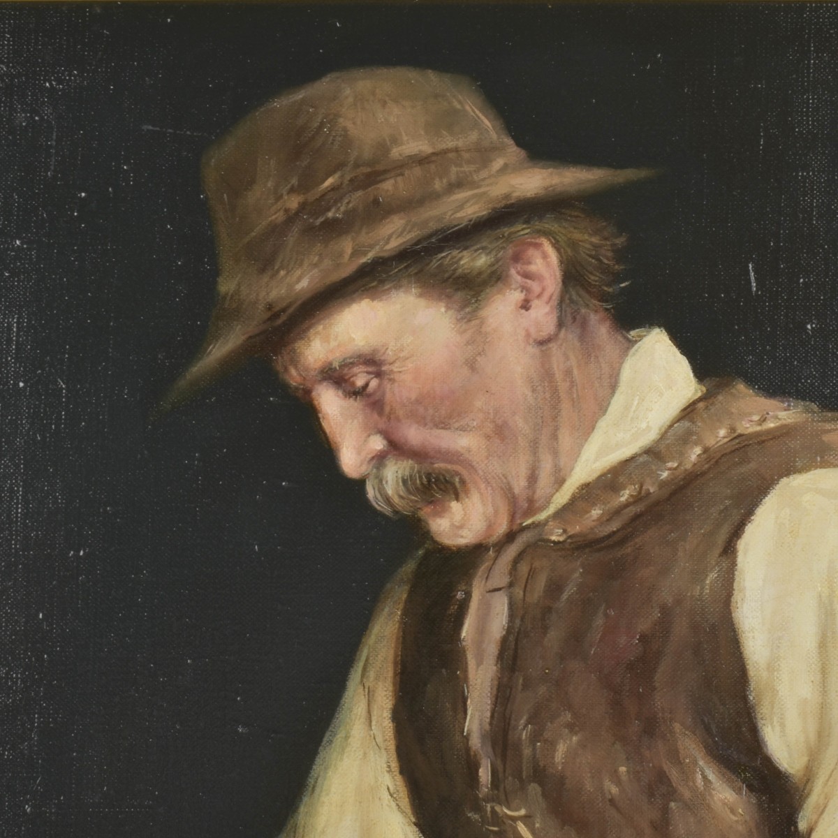 Painting of an Old Man Polishing his Shoes