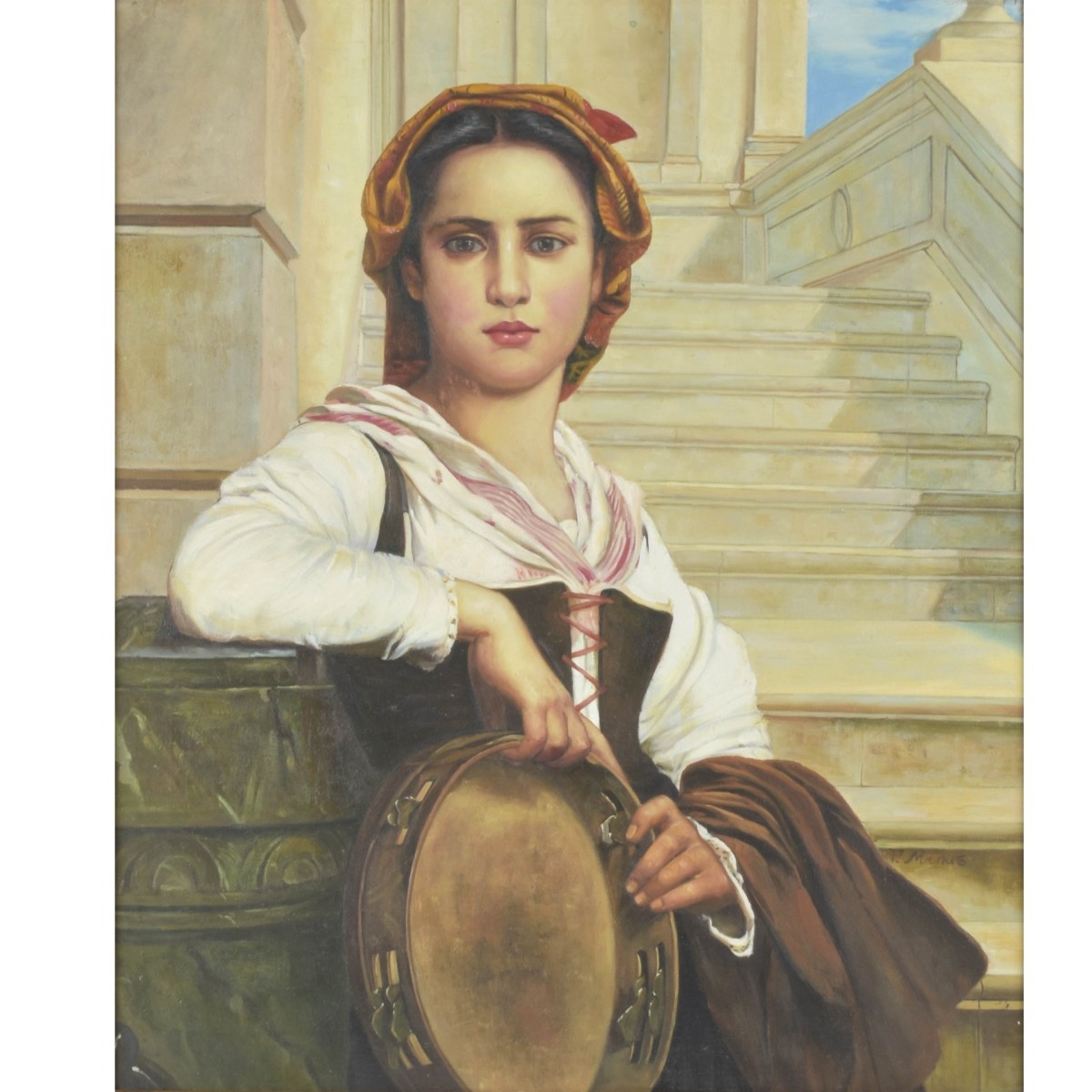 Oil on Canvas Genre Painting of a Young Girl