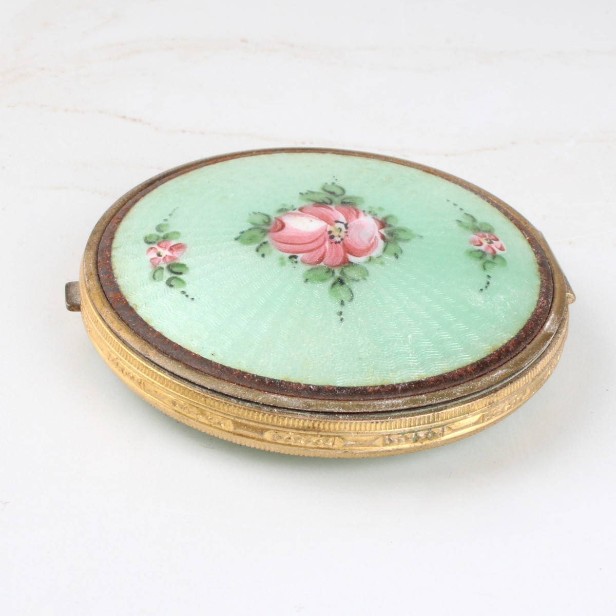 Green Guilloche Enamel Powder Box