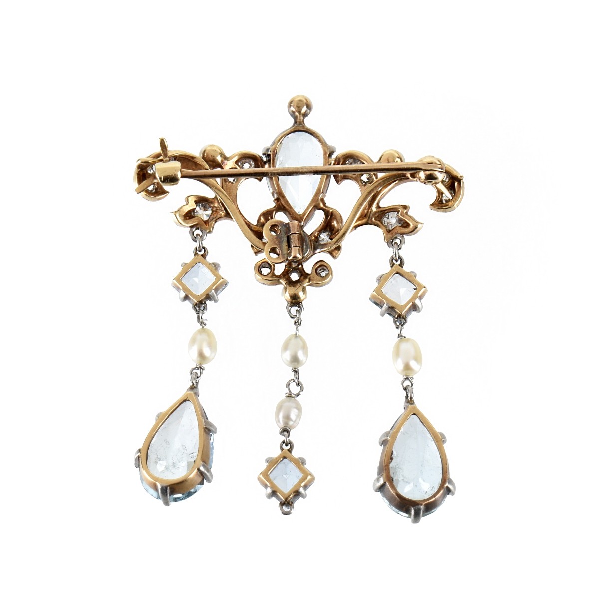 Aquamarine, Diamond, Pearl & 14K Pendant