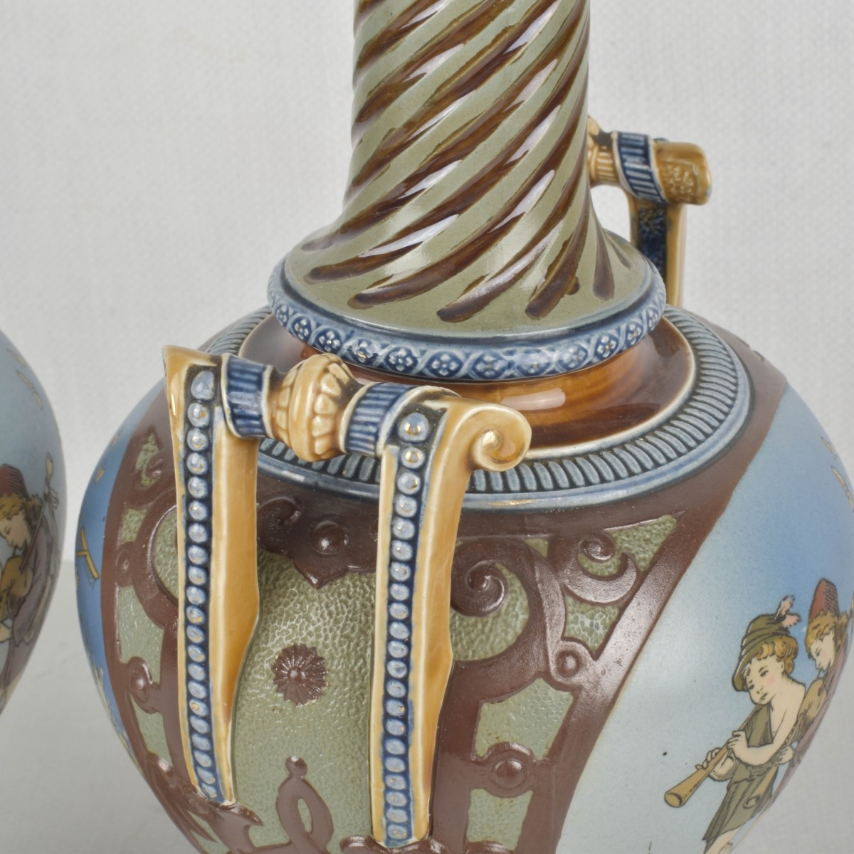 Mettlach German Etched Stoneware Vases