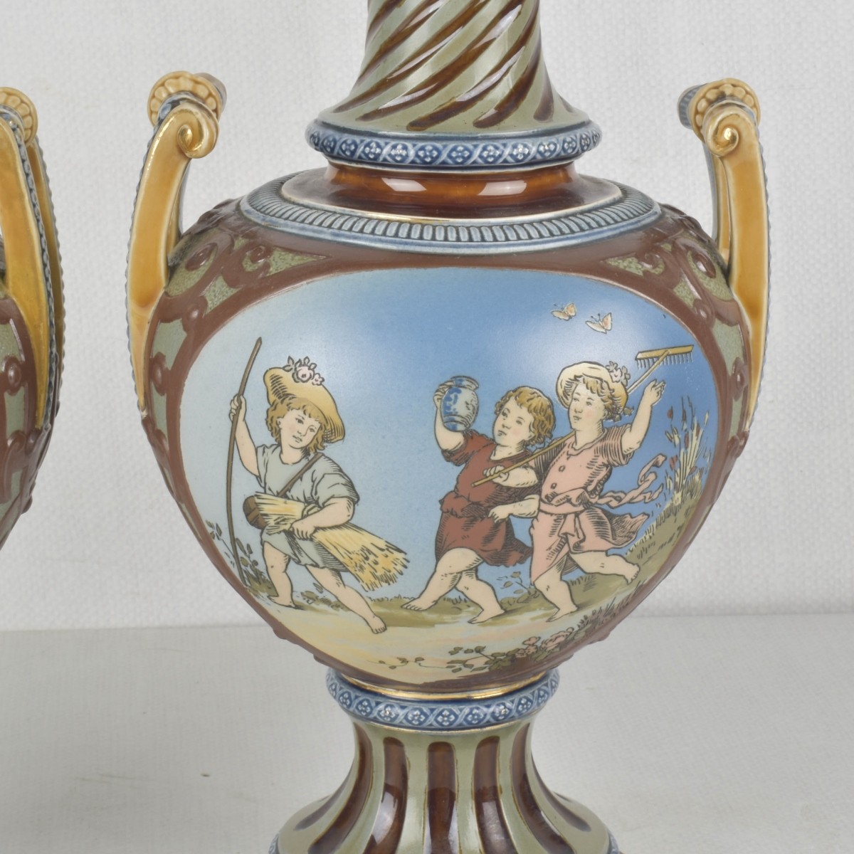 Mettlach German Etched Stoneware Vases