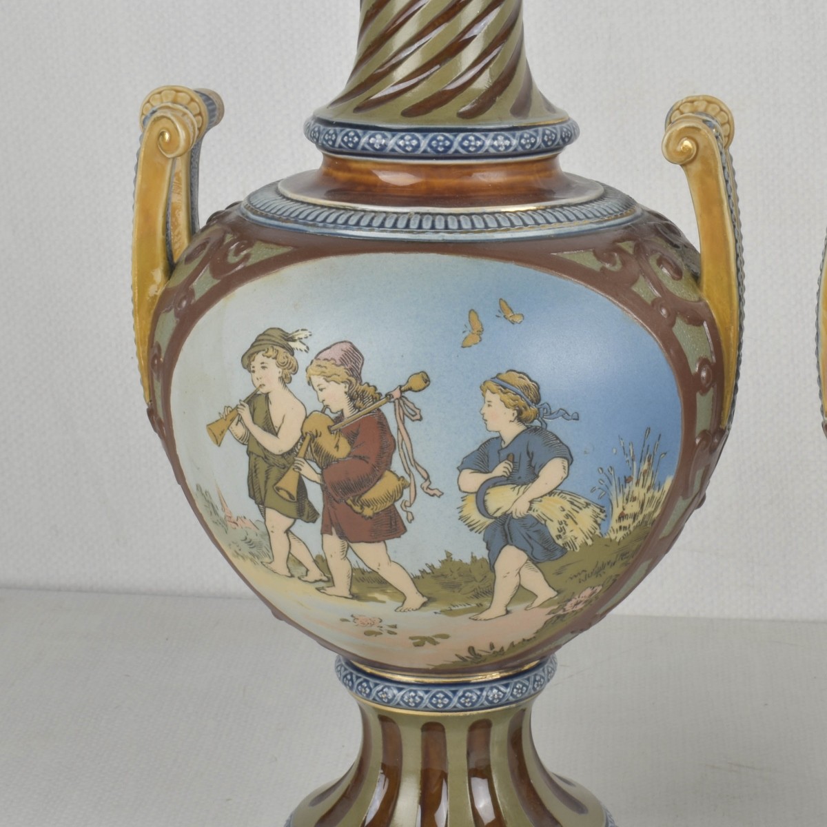Mettlach German Etched Stoneware Vases
