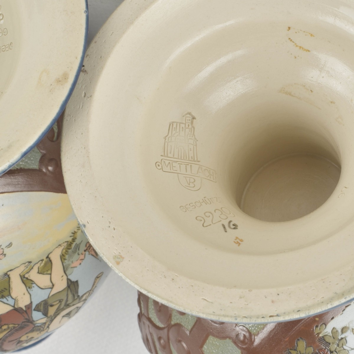 Mettlach German Etched Stoneware Vases