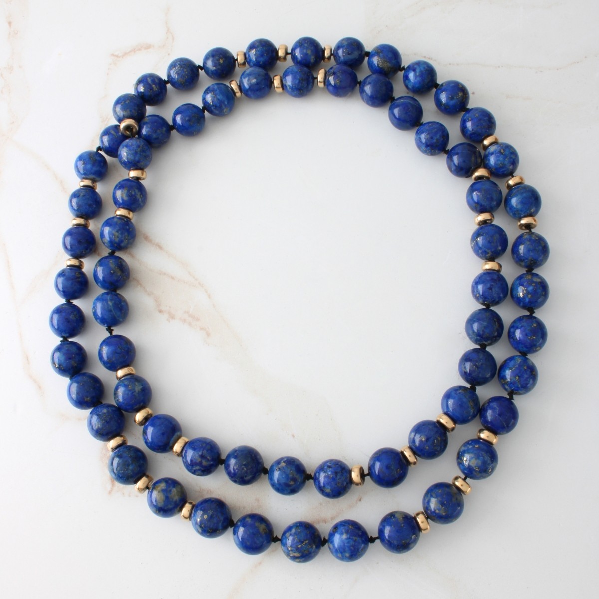 Vintage Single Strand 12mm Lapis Lazuli Bead Neckl