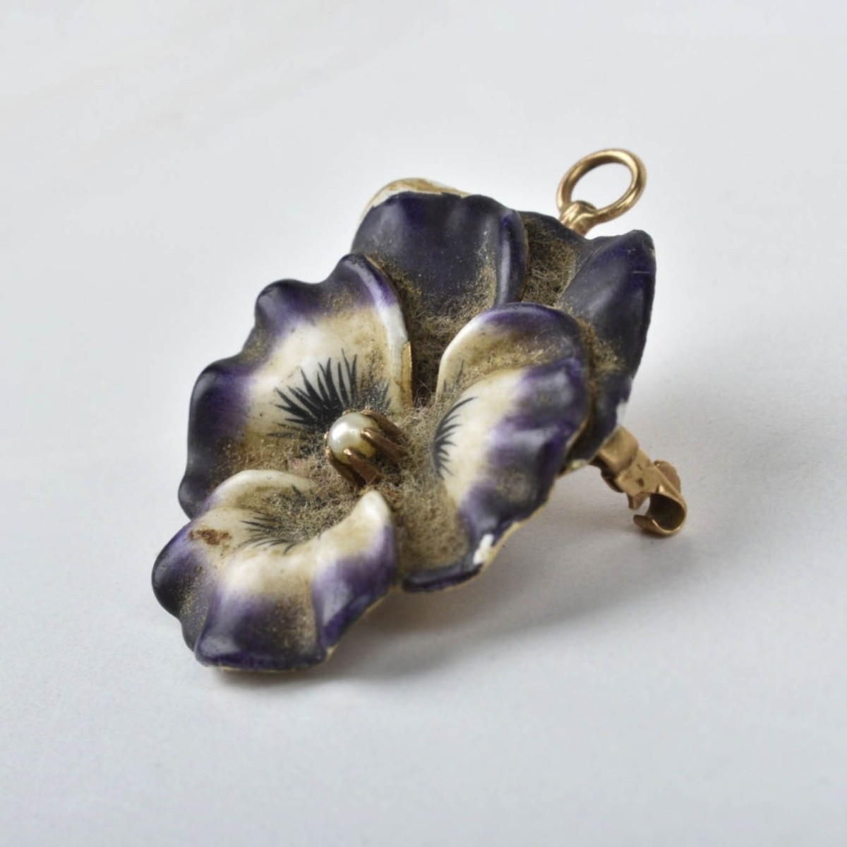 Enamel and 14K Pansy Pendant