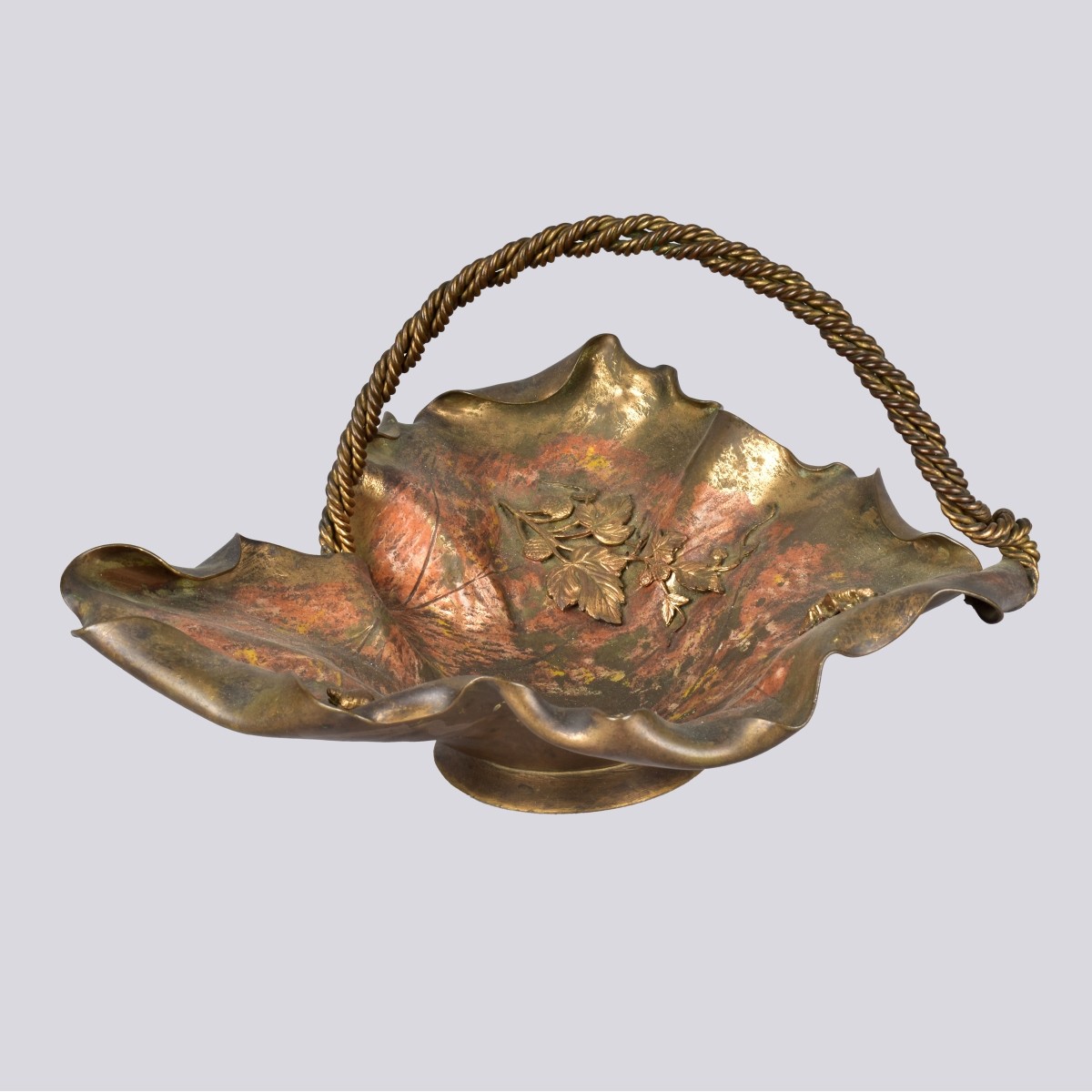 Antique Continental Painted Bronze Basket