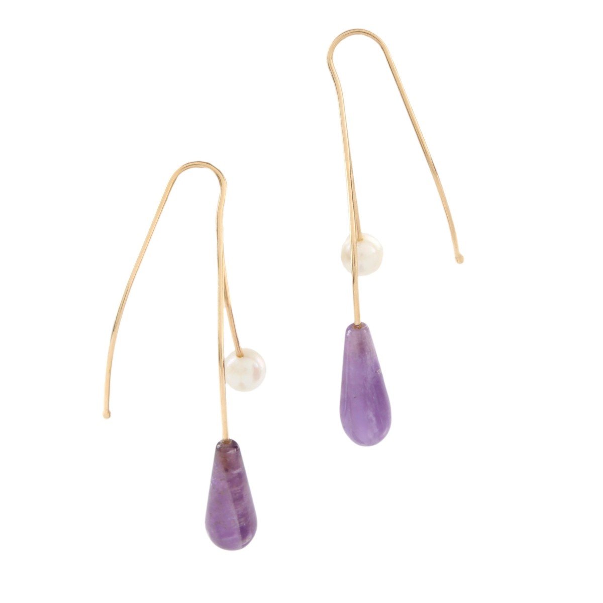 Amethyst, Pearl and 14K Earrings