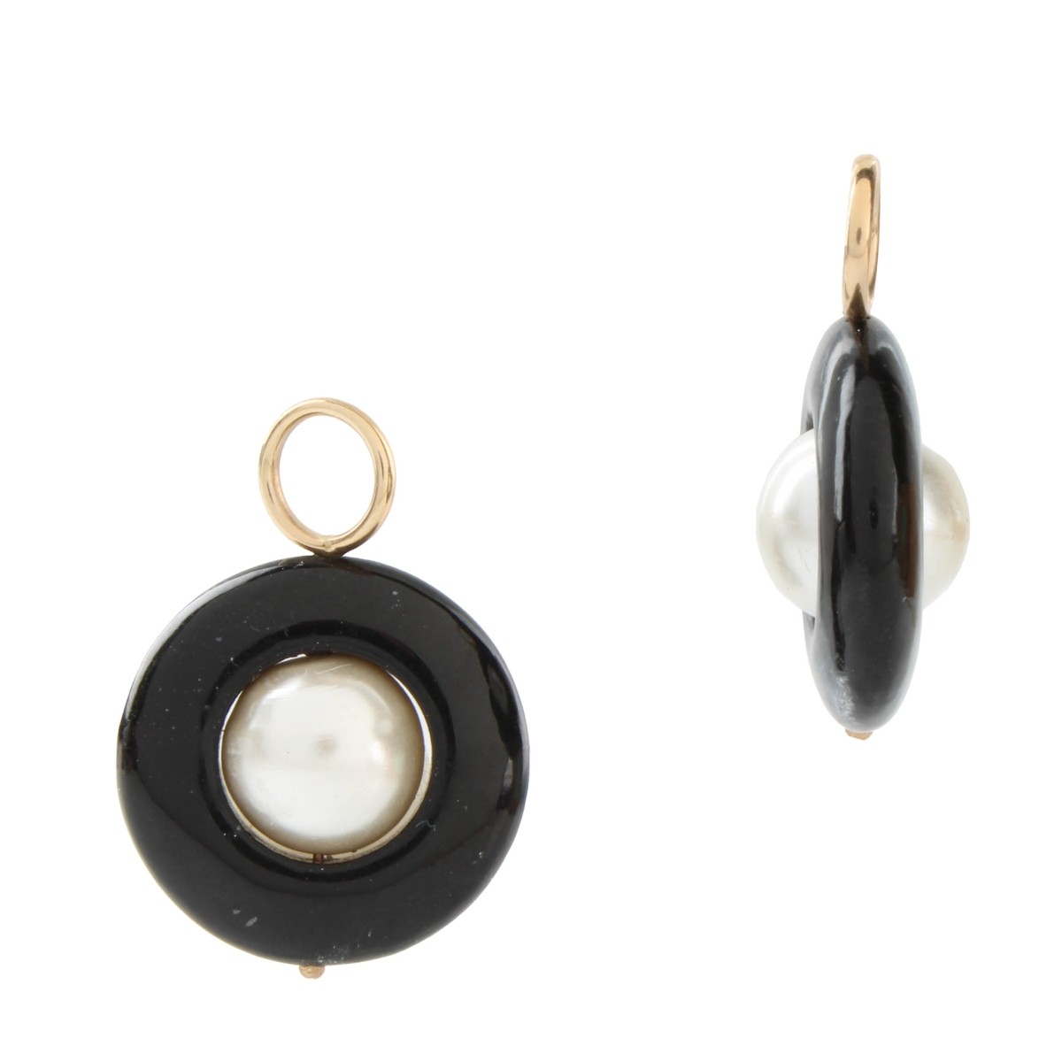 Onyx, Pearl and 14K Earring Pendants