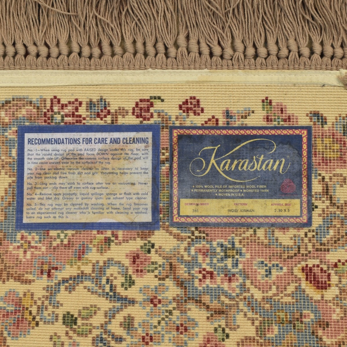 Vintage Karastan Ivory Kirman Wool Rug