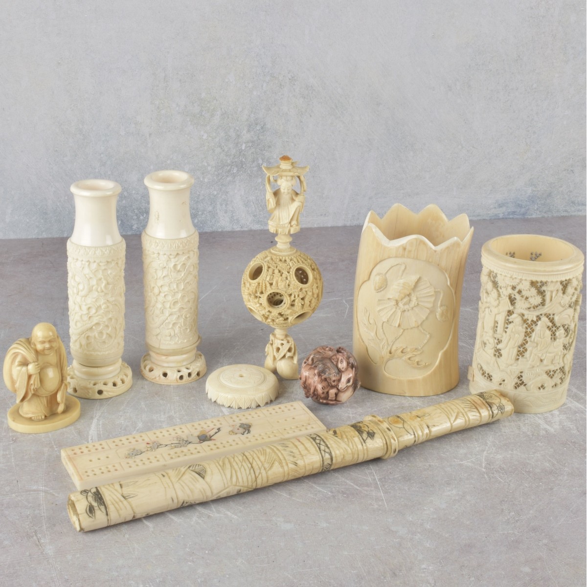 Box Lot of Carved Pieces