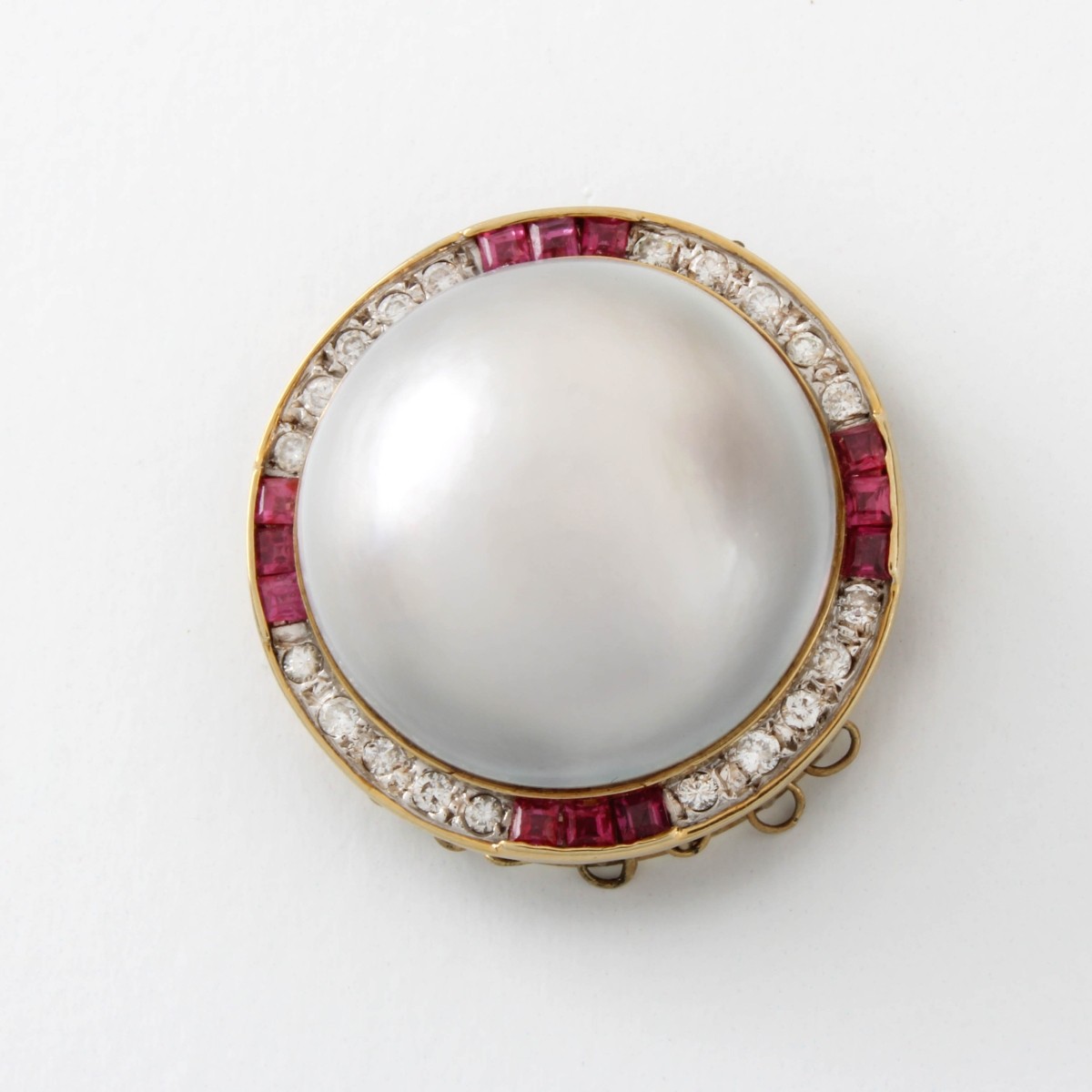Pearl, Diamond, Ruby and 14K Pendant