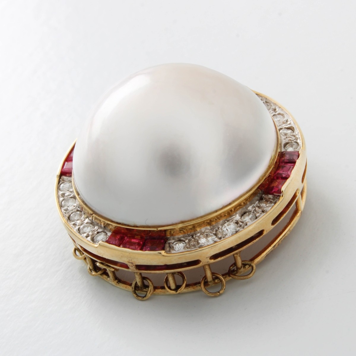 Pearl, Diamond, Ruby and 14K Pendant