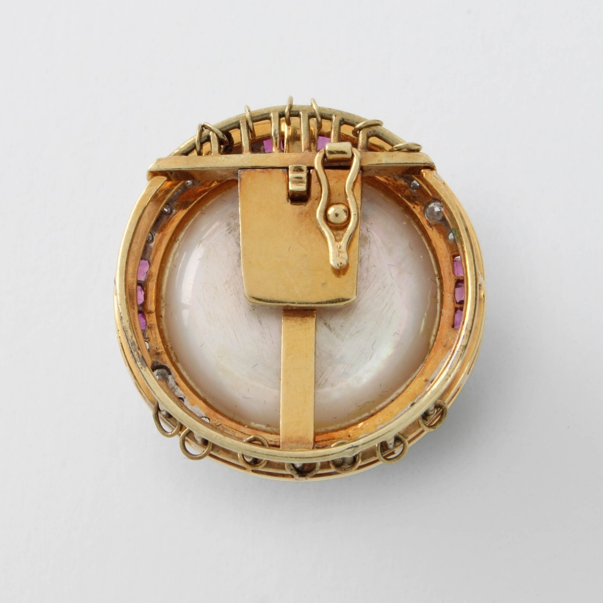 Pearl, Diamond, Ruby and 14K Pendant