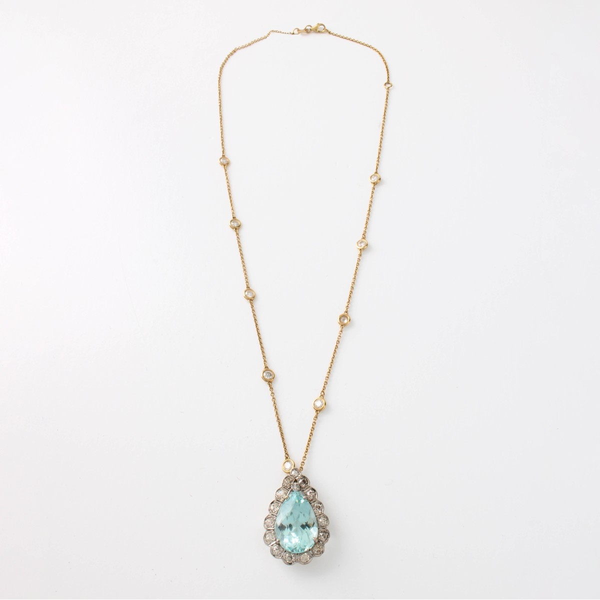 14 KW Gold, Aqua. & Dia. Pendant/Necklace