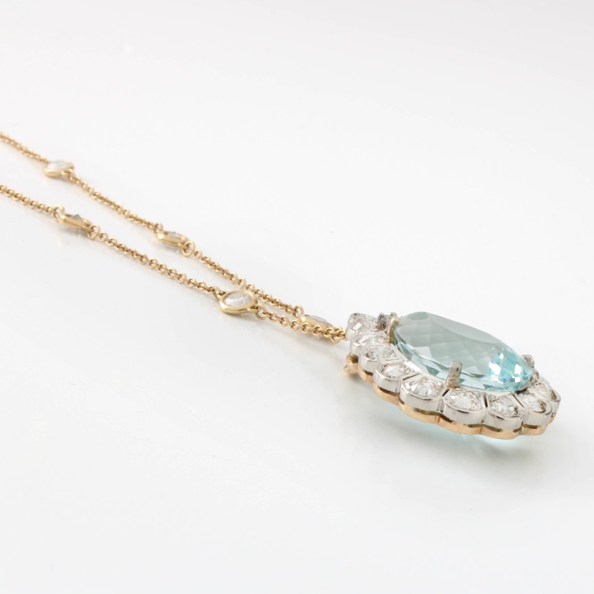 14 KW Gold, Aqua. & Dia. Pendant/Necklace