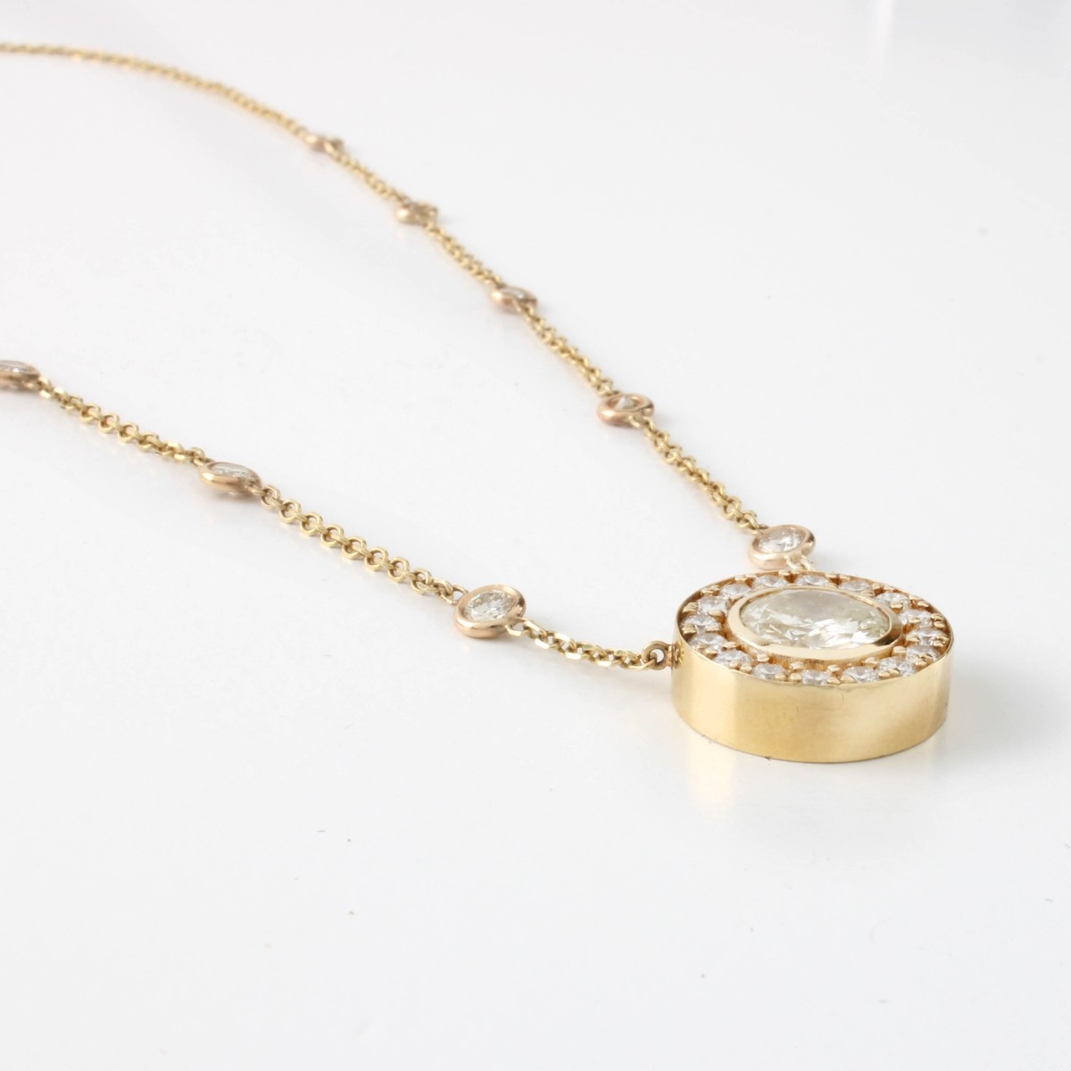 14 K Yellow Gold and Diamond Necklace
