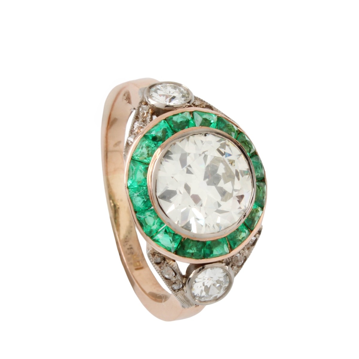 18K White Gold, Diamond and Emerald Ring