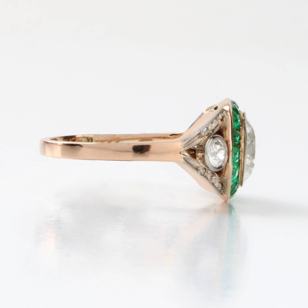 18K White Gold, Diamond and Emerald Ring