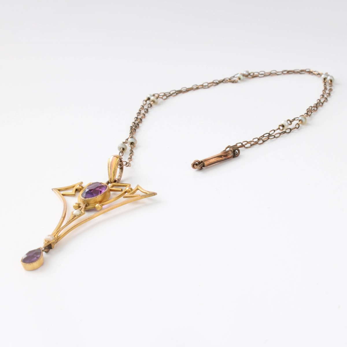 Art Nouveau Amethyst, Pearl and 9K Necklace