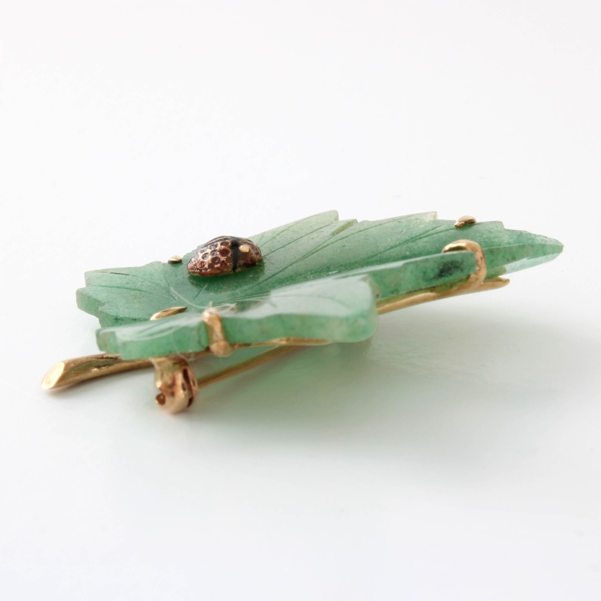 Jade and 14K Leaf Pin