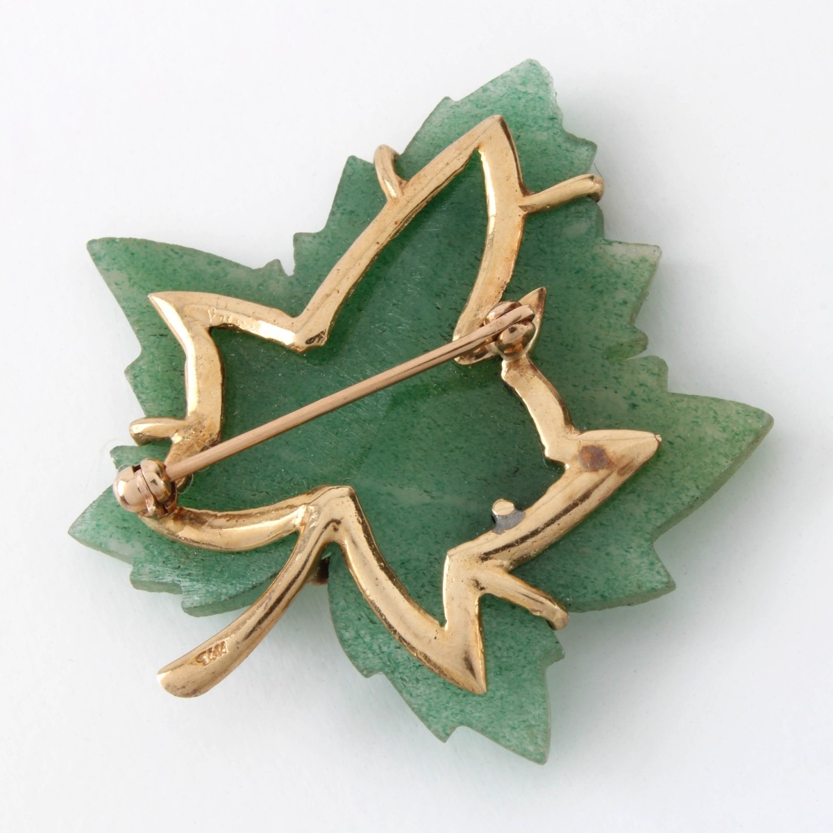 Jade and 14K Leaf Pin