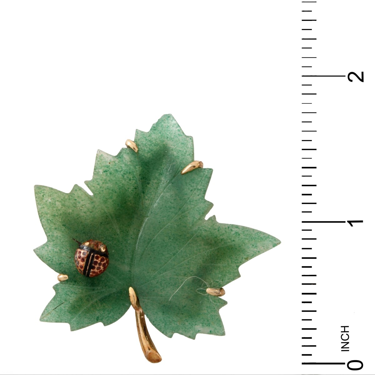 Jade and 14K Leaf Pin