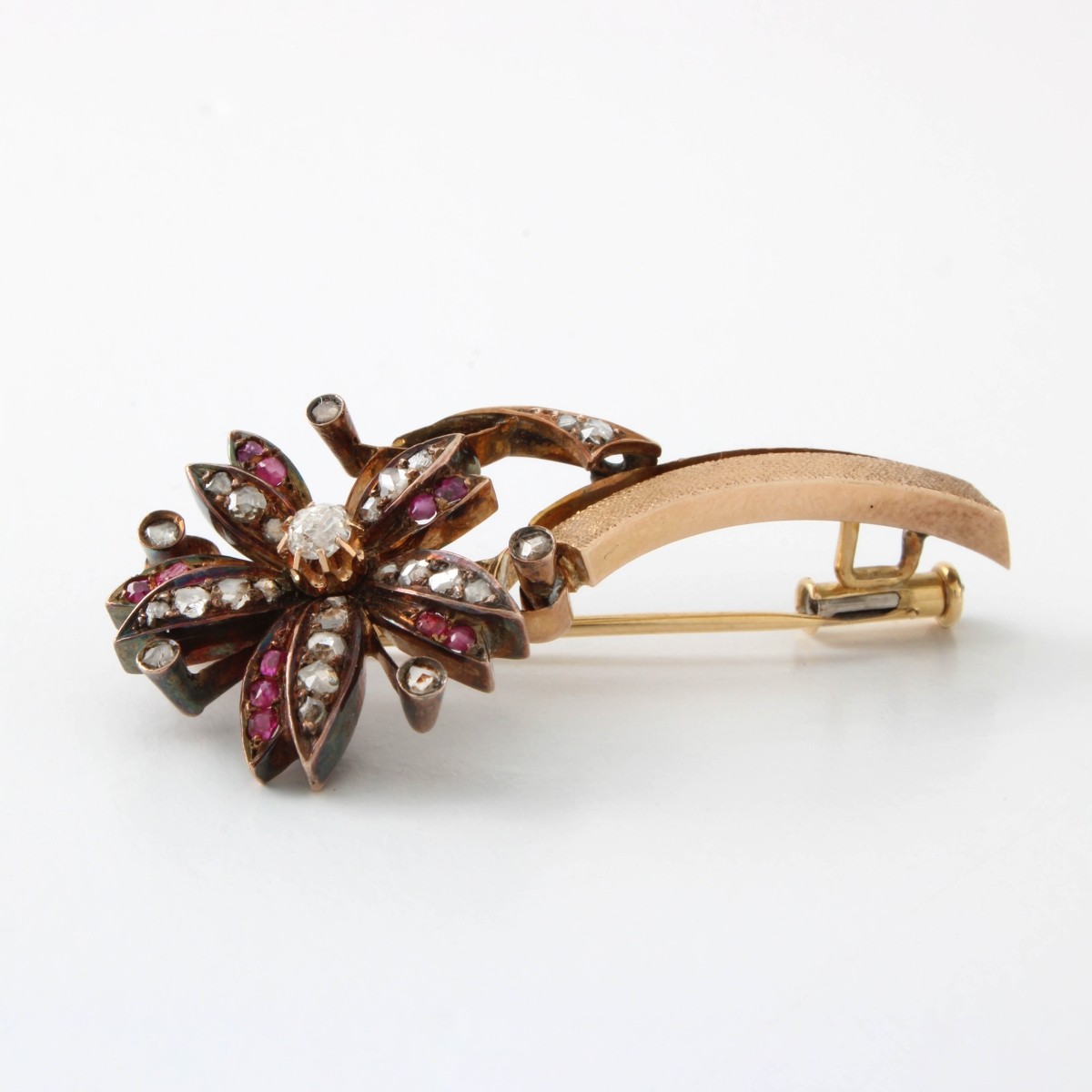 Diamond, Ruby and 14K Brooch