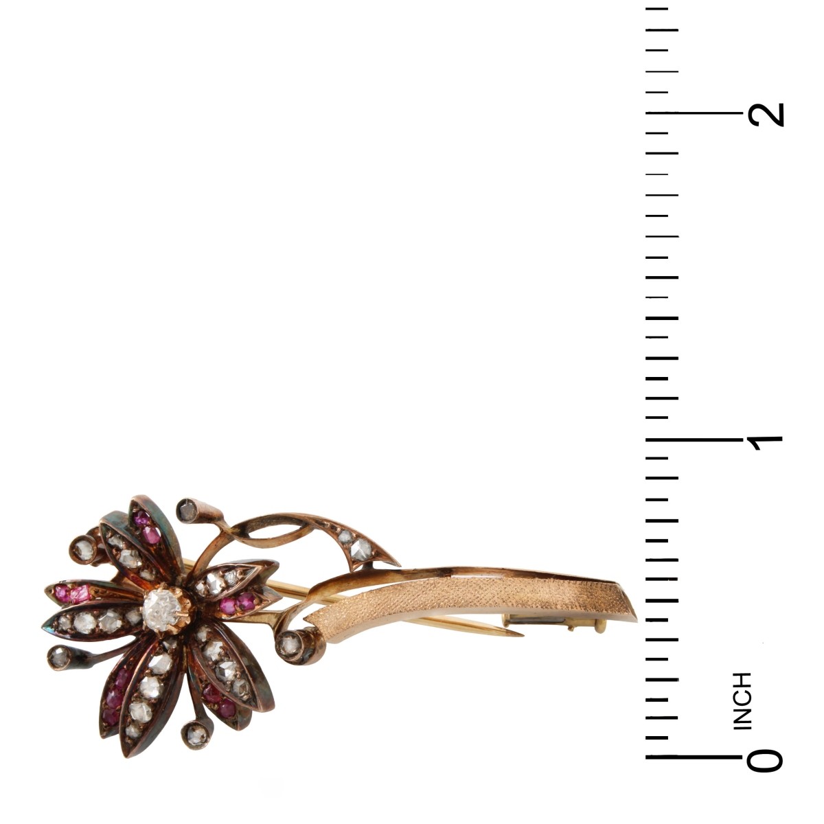 Diamond, Ruby and 14K Brooch