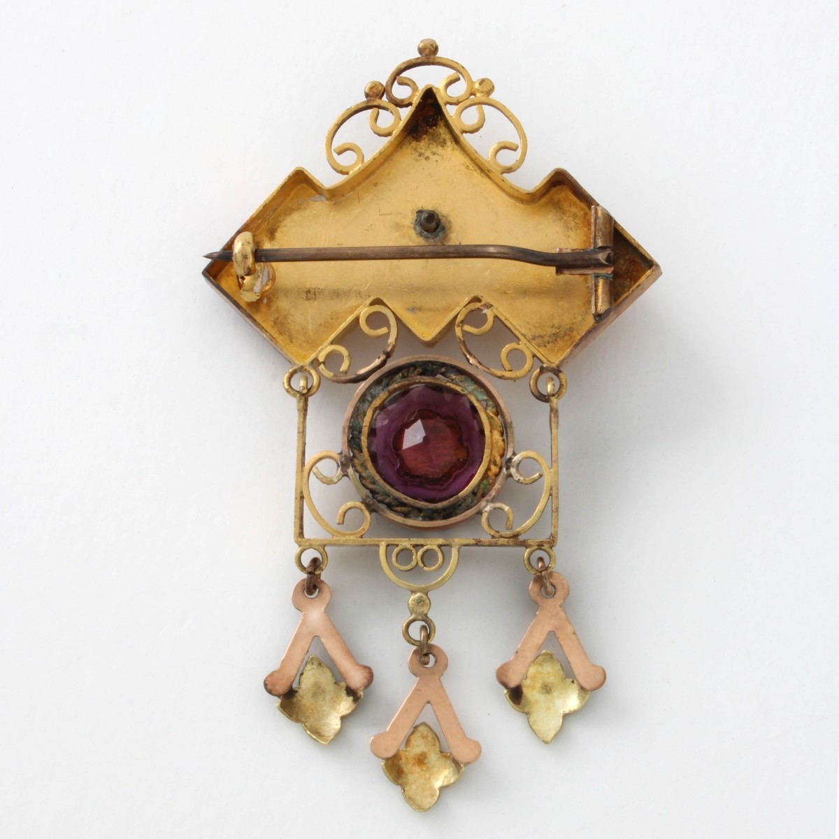 Amethyst, Pearl and 14K Brooch